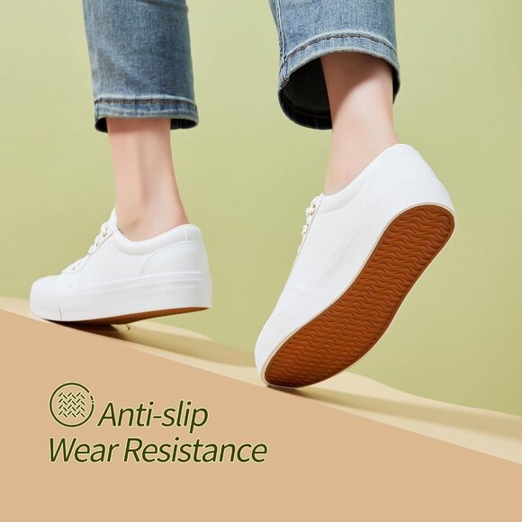 🆕 Women White PU Leather Platform Sneakers Tennis Comfortable Walking Shoes - Picture 4 of 6